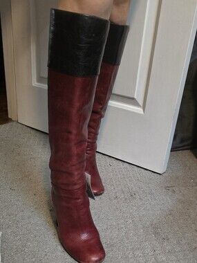Tory Burch Two Tone Color Block Leather Alicia Mid Calf Boots sz 7.5